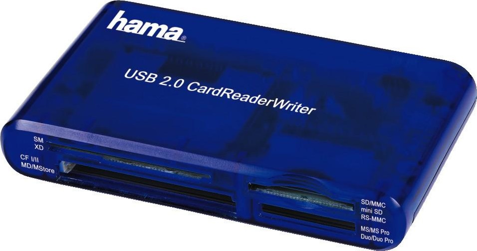 Четец за карти памет USB-A / MicroUSB-B Hama 35 in 1 Четец за карти памет USB-A / MicroUSB-B Hama 35 in 1 - За SD, SDHC, SDXC, MicroSD, MicroSDHC, MicroSDXC, CompactFlash I, CompactFlash II, MS Duo, MS PRO Duo и MMC карти -