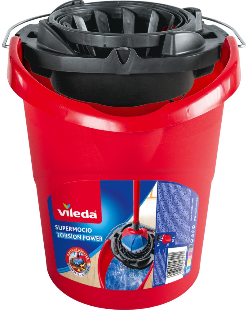 Кофа с изстисквач за парцал Vileda SuperMocio Кофа с изстисквач за парцал Vileda SuperMocio - 10 l, за системата SuperMocio - продукт