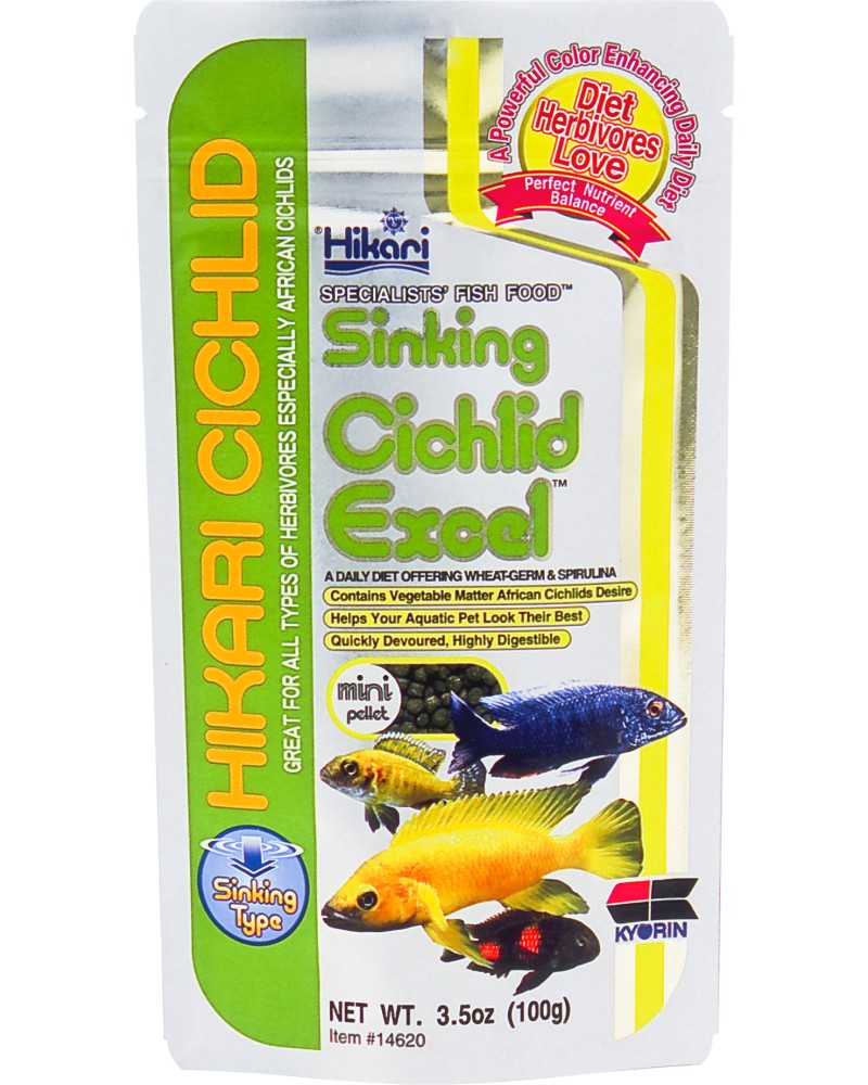 Храна за растителноядни цихлиди Hikari Sinking Cichlid Excel Храна за растителноядни цихлиди Hikari Sinking Cichlid Excel - 100 g - храна