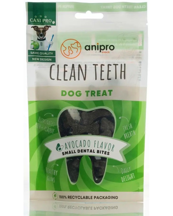 Дентални лакомства за кучета anipro Small Dental Bites Дентални лакомства за кучета anipro Small Dental Bites - 84 g, с авокадо, от серията Clean Teeth - храна