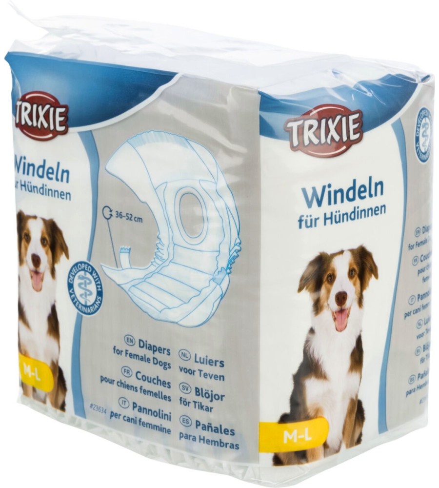 Пелени за женски кучета Trixie M / L Пелени за женски кучета Trixie M / L - 12 броя, от 36 до 52 cm - продукт