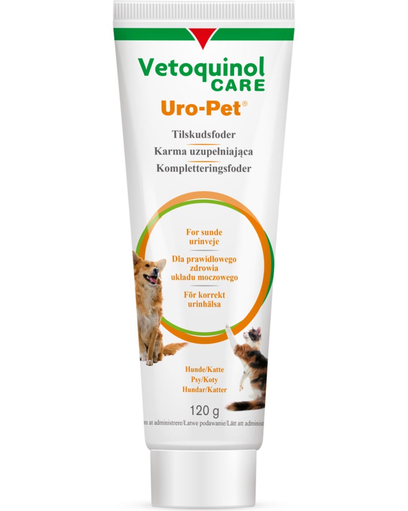 Паста за регулиране на pH на урината за кучета и котки Vetoquinol Uro-Pet Паста за регулиране на pH на урината за кучета и котки Vetoquinol Uro-Pet - 120 g - продукт