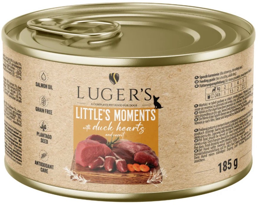 Консерви за кучета Luger's Консерви за кучета Luger's - 6 x 185 и 6 х 400 g, с патешки сърца и моркови, от серията Little's Moments, за дребни породи, в зряла възраст - храна