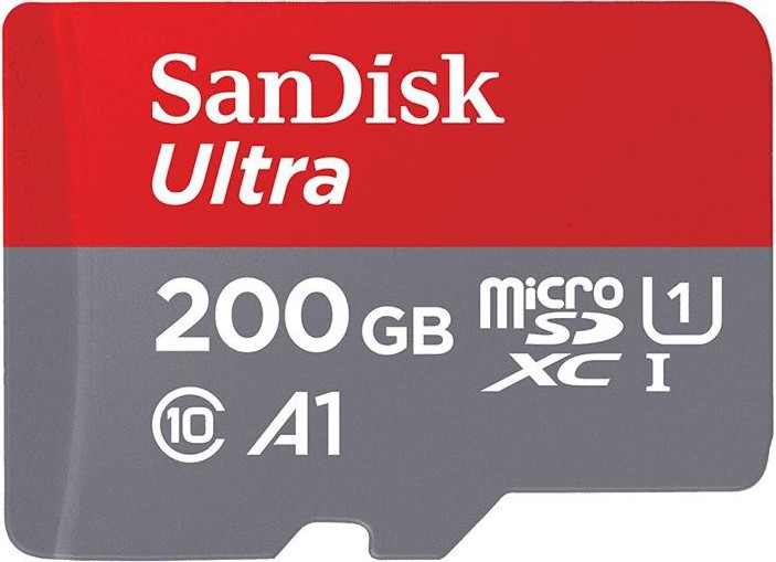 Micro SDXC карта памет 200 GB SanDisk - Class 10, U1, A1 със SD адаптер от серията Ultra - 