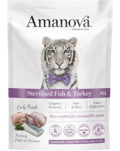 Пауч за кастрирани котки Amanova Sterilised Пауч за кастрирани котки Amanova Sterilised - 85 g, с риба и пуешко, в зряла възраст - храна