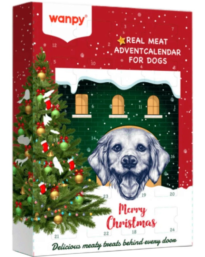 Коледен календар с лакомства за кучета Wanpy Christmas Calendar Коледен календар с лакомства за кучета Wanpy Christmas Calendar - 150 g - храна