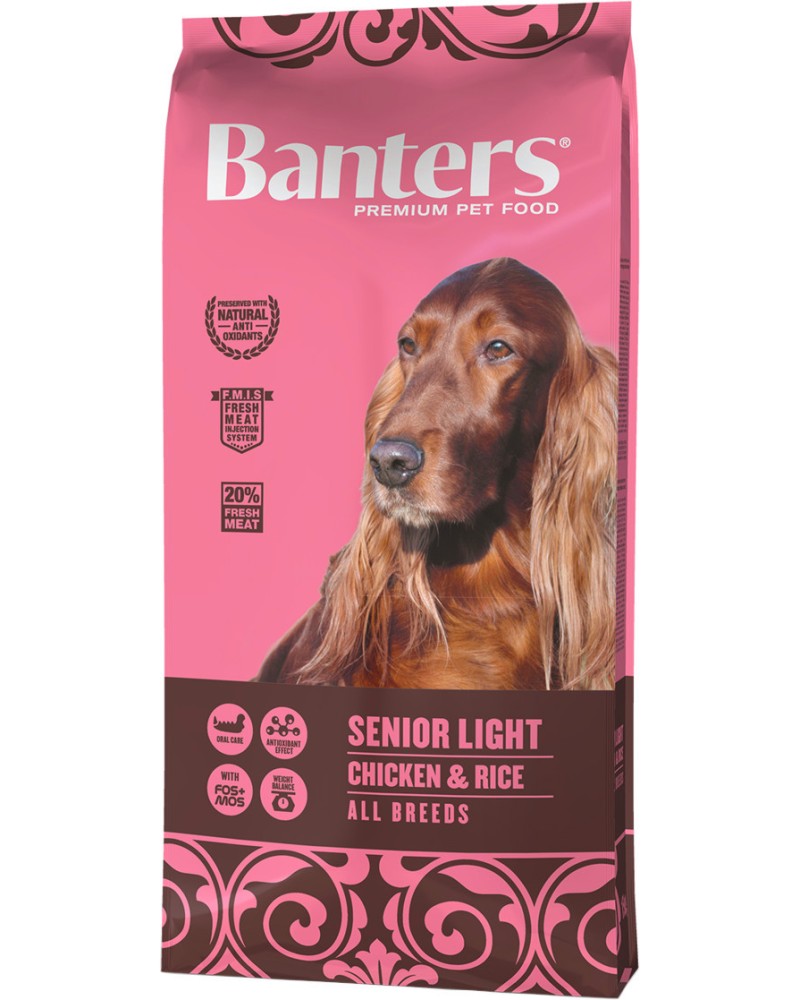 Суха храна за кучета Banters Senior Light Суха храна за кучета Banters Senior Light - 15 kg, с пилешко и ориз, над 7 години, за всички породи - храна