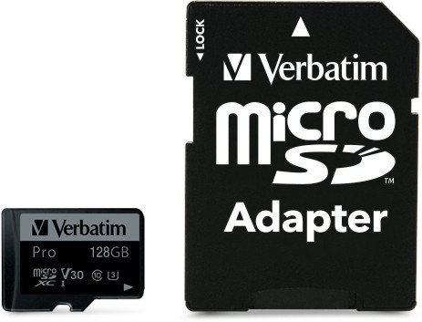 Micro SDXC   128 GB Verbatim Pro U3 - Class 10, UHS-I U3, V30,  SD  - 