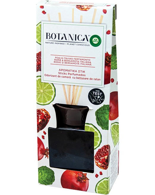 Арома дифузер с ратанови пръчици Air Wick Botanica Арома дифузер с ратанови пръчици Air Wick Botanica - С аромат на нар и италиански бергамот от серията Botanica - продукт