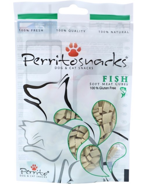 Лакомства за котки и кучета Perrito Soft Meat Cubes Лакомства за котки и кучета Perrito Soft Meat Cubes - 50 g, с риба - храна