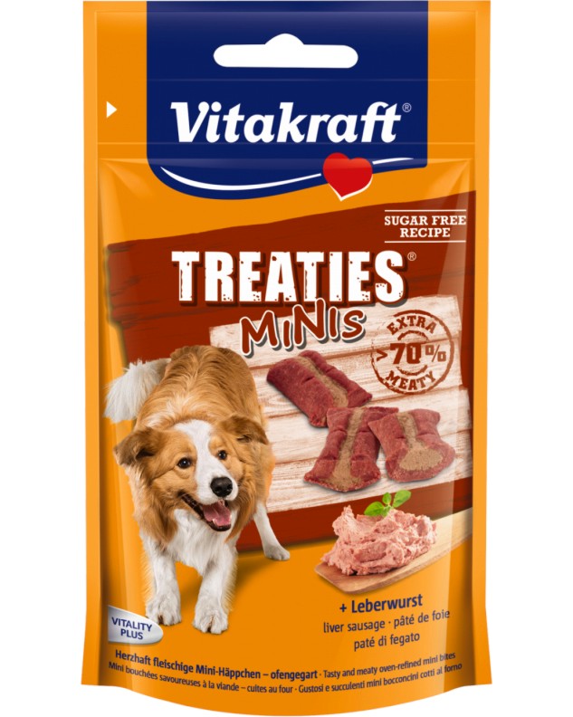 Лакомства за кучета Vitakraft Treaties Minis Лакомства за кучета Vitakraft Treaties Minis - 48 g, с лебервурст - храна
