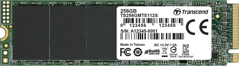SSD  Transcend 112S PCIe 3.0 x4 NVMe 1.3 - 256 GB,  1600 MB/s,  800 MB/s, 3D NAND - 