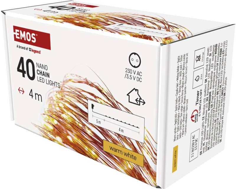 Коледна LED светлинна верига Emos D3AW01 Коледна LED светлинна верига Emos D3AW01 - 40 броя LED светлини с обща дължина 4 m -