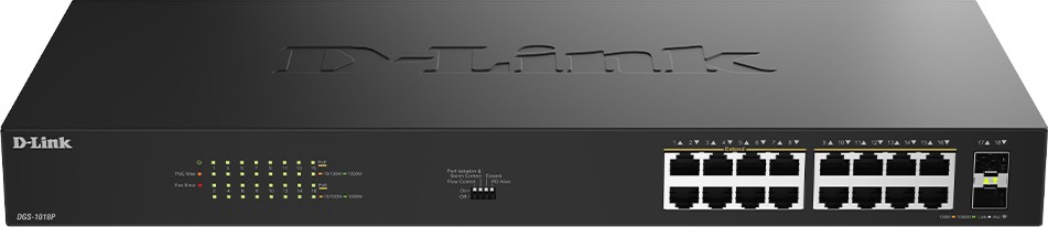 ���� D-Link DGS-1018P - 16 x 10/100/1000Base-T, 2 x SFP, 36 Gbps - 