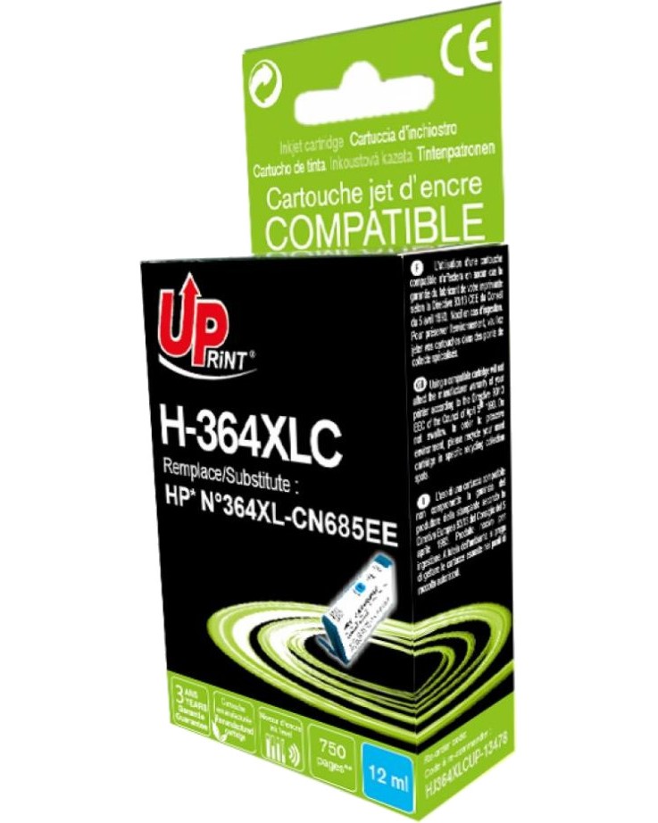 Касета с мастило за принтер UPrint H-364XL Cyan Касета с мастило за принтер UPrint H-364XL Cyan - 750 страници -