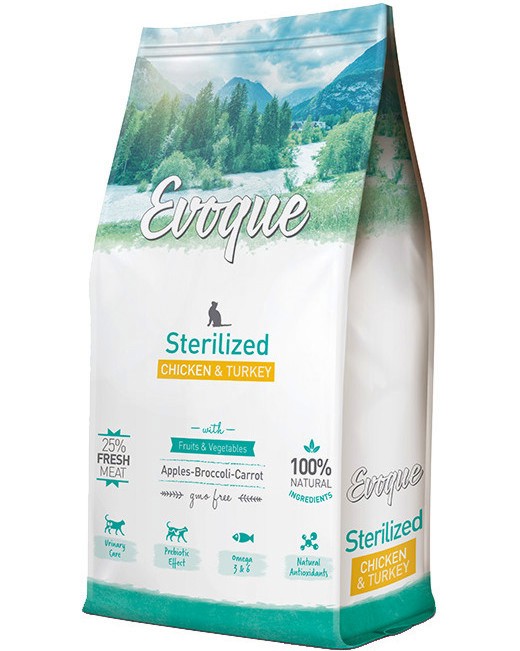 Суха храна за кастрирани котки Evoque Sterilised Adult Суха храна за кастрирани котки Evoque Sterilised Adult - 8 kg, с пилешко и пуешко, в зряла възраст - храна