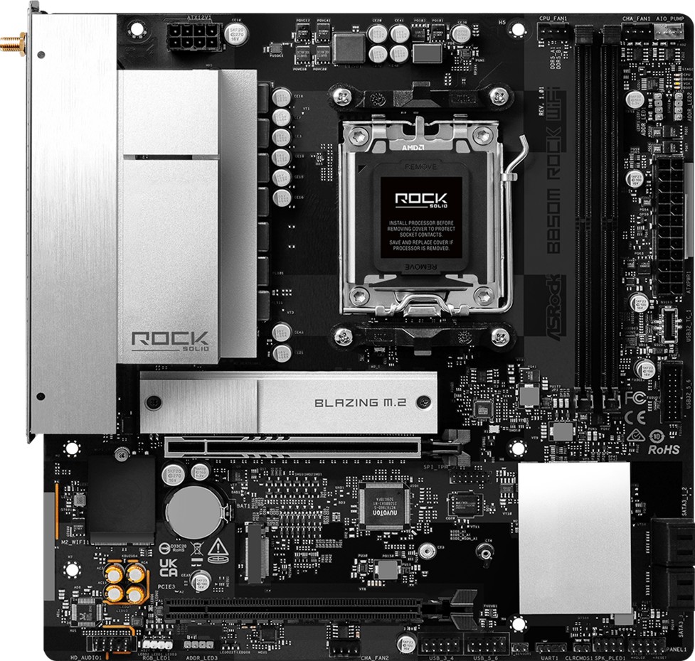 Дънна платка ASRock B850M Rock WIFI Дънна платка ASRock B850M Rock WIFI - AMD AM5, AMD B850, DDR5, Micro ATX -