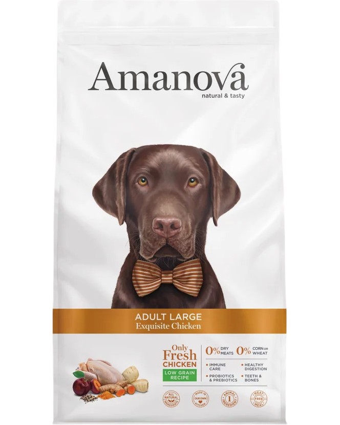 Натурална суха храна за кучета Amanova Adult Large Натурална суха храна за кучета Amanova Adult Large - 12 kg, с пилешко, за големи и много големи породи, в зряла възраст - храна