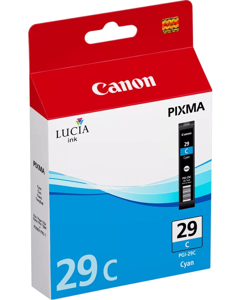 Касета с мастило за принтер Canon PGI-29 Cyan Касета с мастило за принтер Canon PGI-29 Cyan - 230 снимки A3+, 1800 снимки 10 x 15 cm -
