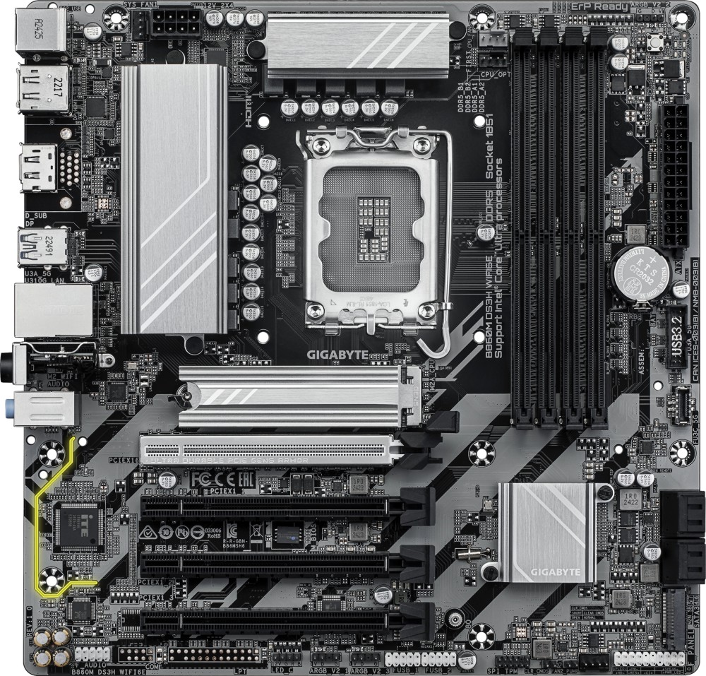 ����� ������ Gigabyte B860M DS3H WIFI 6E - LGA 1851, Intel B860, DDR5, Micro ATX - 