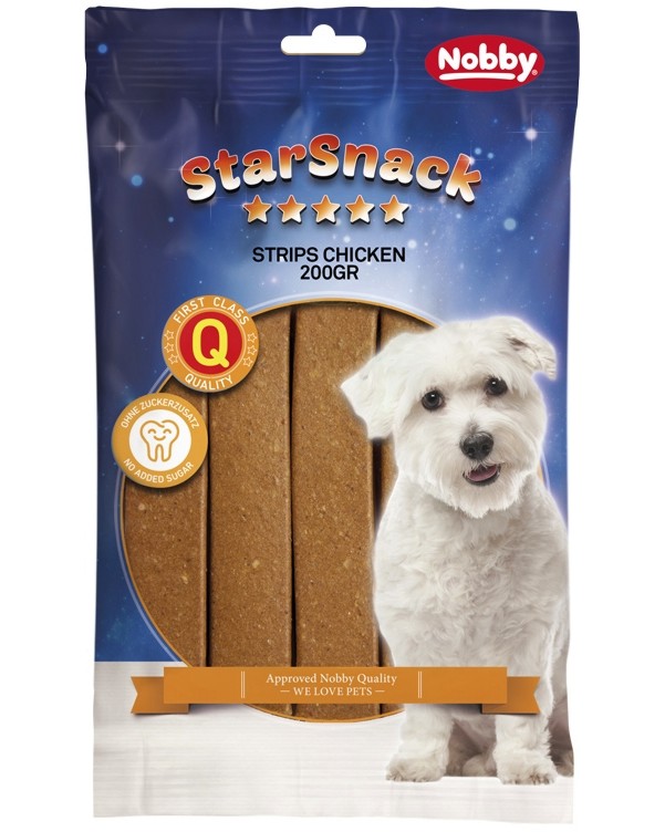 Лакомства за кучета Nobby Strips Лакомства за кучета Nobby Strips - 200 g, с пилешко, от серията StarSnack - храна
