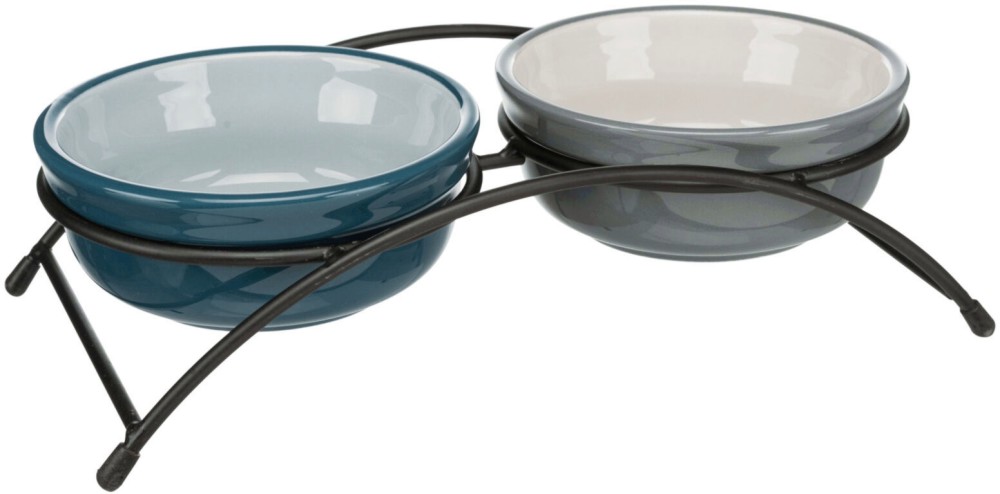 Керамични купи за храна и вода за кучета и котки Trixie Bowl Set Керамични купи за храна и вода за кучета и котки Trixie Bowl Set - 2 x 250 ml, с метална поставка - купичка