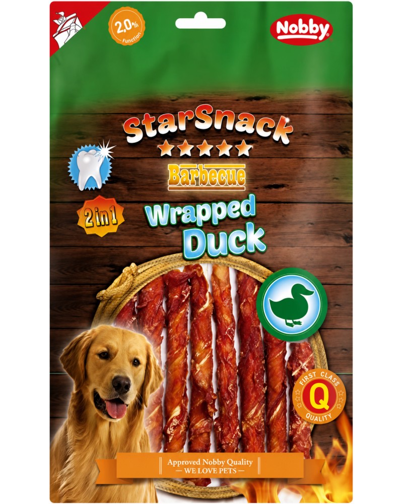 Лакомства за кучета Nobby StarSnack Wrapped Лакомства за кучета Nobby StarSnack Wrapped - 70 и 113 g, с патешко, от серията Barbecue - храна