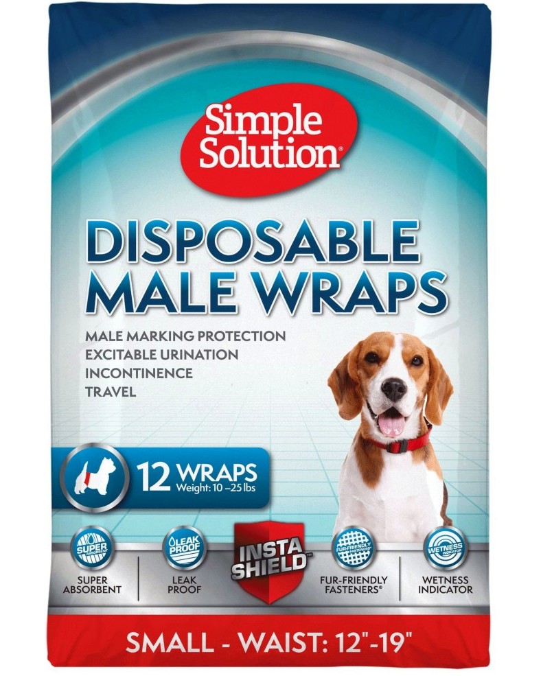Пелени за мъжки кучета Simple Solution Small Пелени за мъжки кучета Simple Solution Small - 12 броя, от 30 до 48 cm - продукт