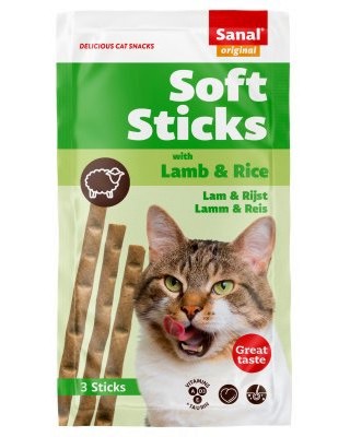 Лакомства за котки Sanal Soft Sticks Лакомства за котки Sanal Soft Sticks - 3 x 15 g, с агнешко и ориз - храна