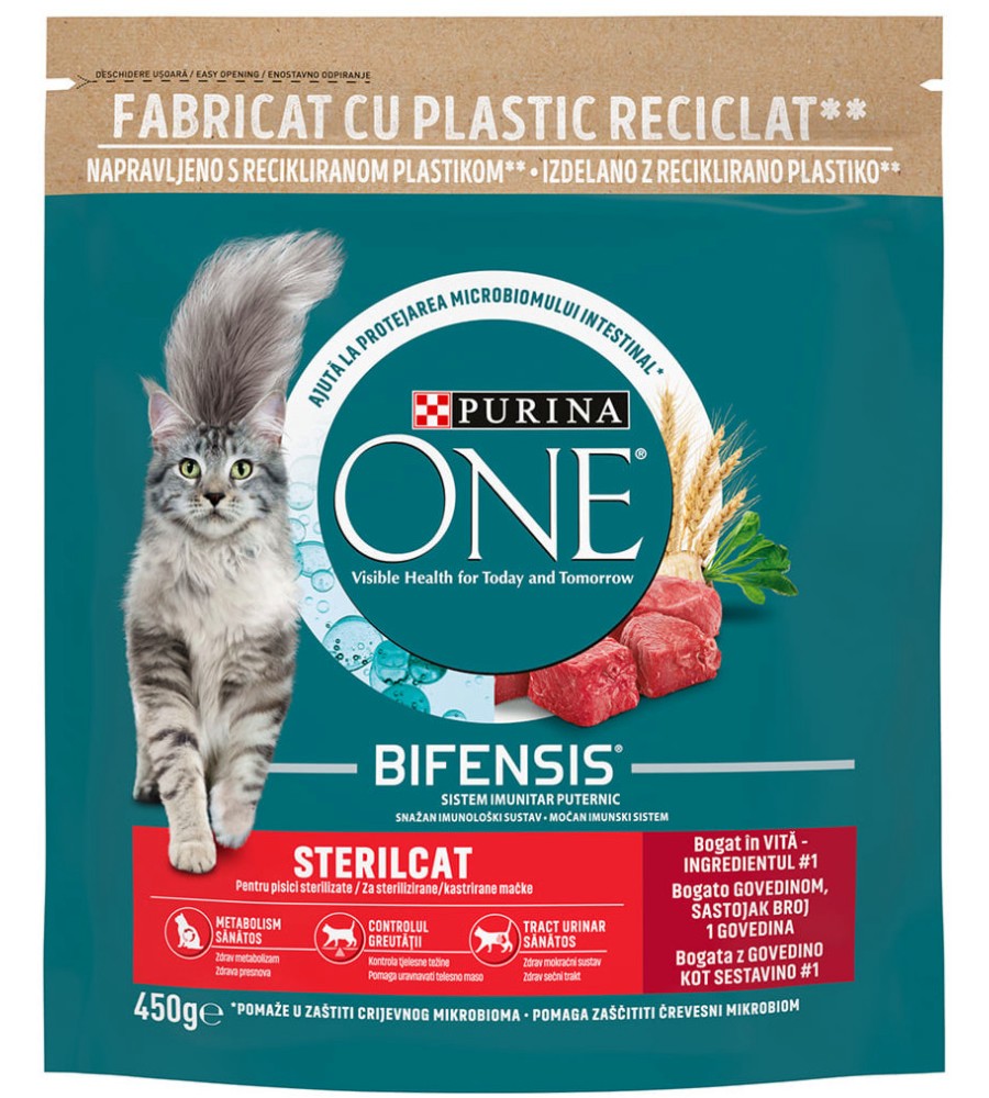 Суха храна за кастрирани котки Purina ONE Bifensis Sterilcat Суха храна за кастрирани котки Purina ONE Bifensis Sterilcat - 0.45 ÷ 1.4 kg, с говеждо и пшеница, за над 1 година - храна