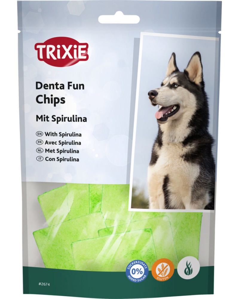 Лакомства за кучета Trixie Chips Лакомства за кучета Trixie Chips - 50 и 100 g, със спирулина, от серията Denta Fun - храна