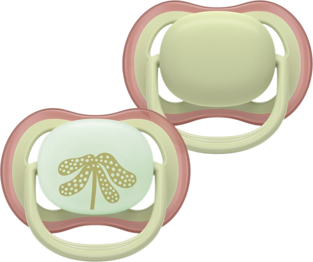 Ортодонтични залъгалки Philips Avent Day and Night Plant-Based Ортодонтични залъгалки Philips Avent Day and Night Plant-Based - 2 броя, с кутия за съхранение, от серията Ultra Air, 6-18 м - залъгалка