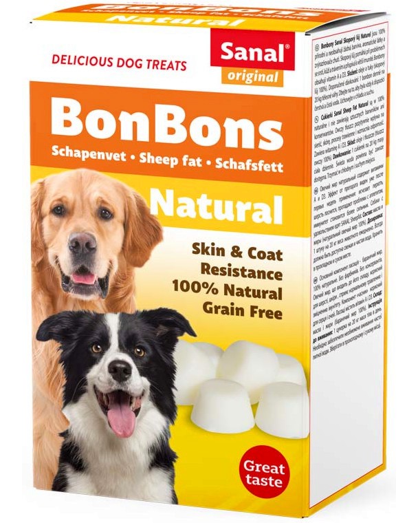 Лакомства за кучета за здрава и лъскава козина Sanal BonBons Natural Лакомства за кучета за здрава и лъскава козина Sanal BonBons Natural - 150 g - храна