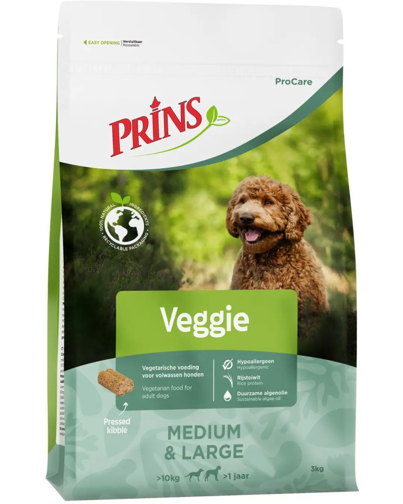 Натурална вегетарианска суха храна за кучета с чувствително храносмилане Prins Veggie Hypoallergenic Натурална вегетарианска суха храна за кучета с чувствително храносмилане Prins Veggie Hypoallergenic - 3 ÷ 20 kg, с растителен протеин, от серията ProCare, в зряла възраст - храна