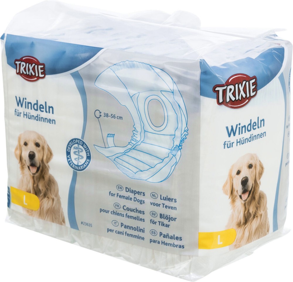 Пелени за женски кучета Trixie L Пелени за женски кучета Trixie L - 12 броя, от 38 до 56 cm - продукт
