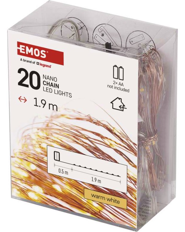 Коледна LED нано верига Emos D3AW07 Коледна LED нано верига Emos D3AW07 - 20 броя LED светлини с дължина 1.9 m -