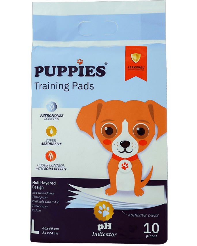 Хигиенни постелки за кучета с pH индикатор PUPPIES L Хигиенни постелки за кучета с pH индикатор PUPPIES L - 30 ÷ 8 x 30 броя, 60 x 60 cm - продукт