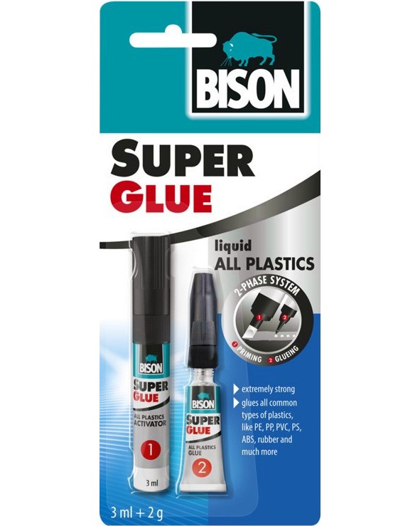    Bison Super Glue All Plastics - 3 ml + 2 g - 