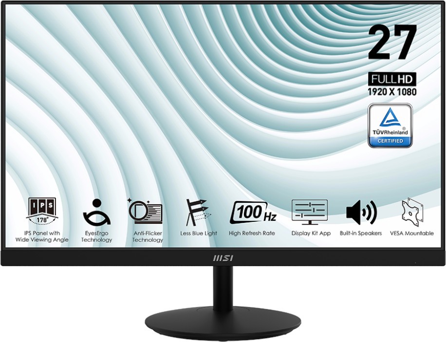  MSI Pro MP271A - 27", IPS, 100 Hz, 16:9, 1920 x 1080, 1 ms, HDMI, DisplayPort, VGA - 