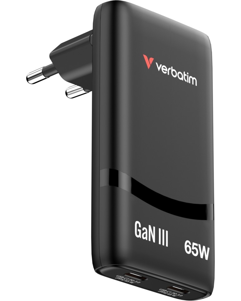 Зарядно устройство Verbatim Fold 'n' Go GaN Зарядно устройство Verbatim Fold 'n' Go GaN - 65 W, 2 x USB-C -