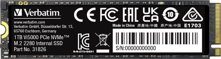 SSD  Verbatim Vi5000 PCIe 4.0 x4 NVMe - 1 TB,  5000 MB/s,  4500 MB/s - 
