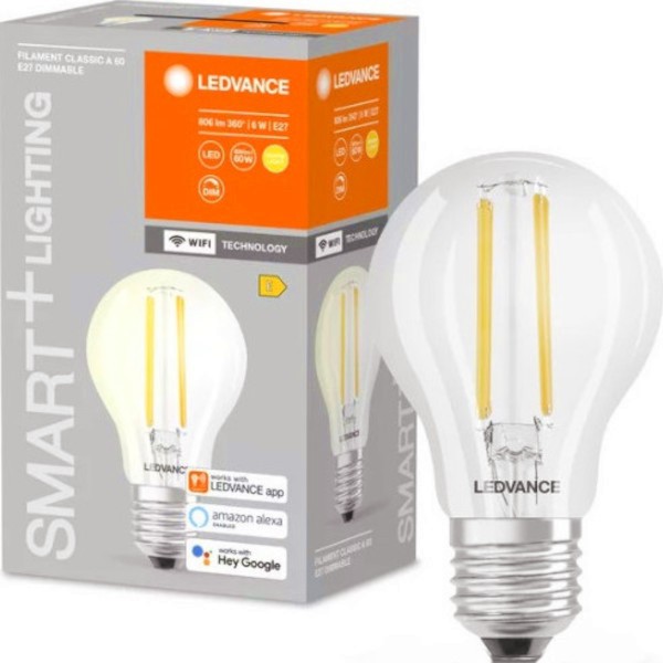 LED  LEDVANCE Wi-Fi CLA60 DIM FIL CL 827 E27 6 W 2700K - 806 lm - 