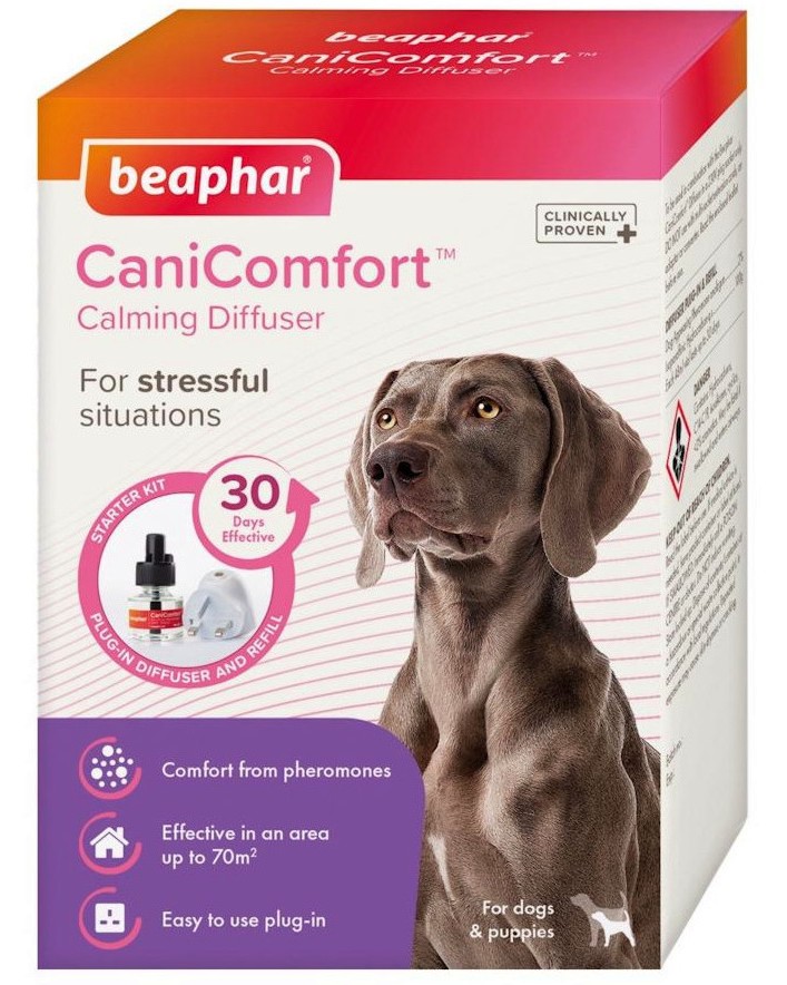 Електрически дифузер с феромони за успокояване на кучета Beaphar Calming Diffuser Електрически дифузер с феромони за успокояване на кучета Beaphar Calming Diffuser - С пълнител 48 ml, от серията CaniComfort - продукт