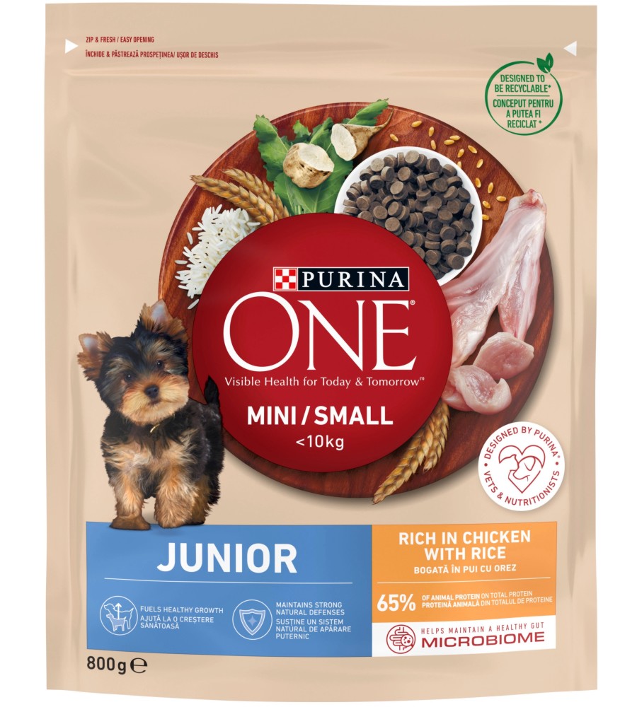 ���� ����� �� ������ Purina ONE Junior - 800 g, � ������� � ����, �� ������� Purina ONE MINI, �� ������ � ����� ������, �� 1 �� 12 ������ - �����