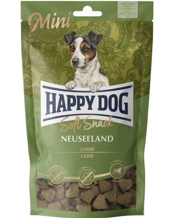 Лакомства за кучета с чувствително храносмилане Happy Dog Mini New Zealand Лакомства за кучета с чувствително храносмилане Happy Dog Mini New Zealand - 100 g, с агнешко, от серията Soft Snack, в зряла възраст, до 10 kg - храна