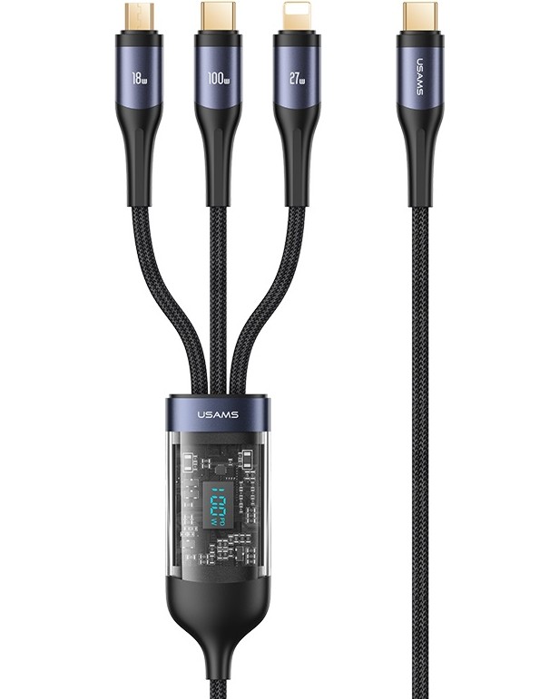 Кабел 3 в 1 USB-C към USB-C, Micro USB, Lightning Usams SJ600 U83 Кабел 3 в 1 USB-C към USB-C, Micro USB, Lightning Usams SJ600 U83 - 1.2 m -