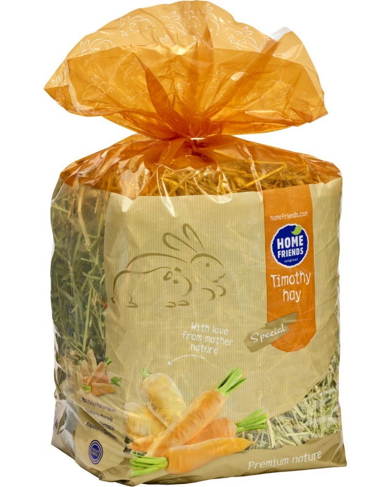 Сено за зайчета и гризачи Homefriends Premium Nature Сено за зайчета и гризачи Homefriends Premium Nature - 600 g, с тимотейка, моркови и пащърнак - храна