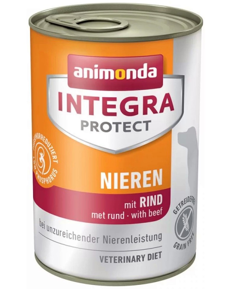 Консерва за кучета с бъбречна недостатъчност Integra Protect Renal Консерва за кучета с бъбречна недостатъчност Integra Protect Renal - 400 g, с говеждо, в зряла възраст - храна