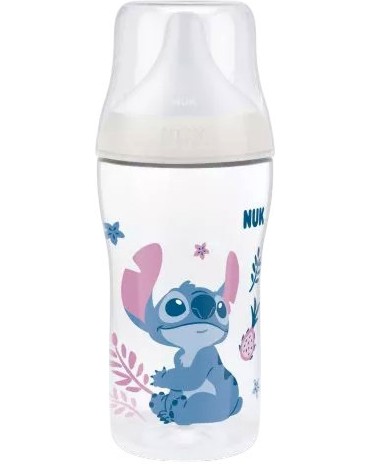 Бебешко шише NUK Temperature Control Perfect Match Stitch Бебешко шише NUK Temperature Control Perfect Match Stitch - 260 ml, на тема Лило и Стич, 3+ м - шише