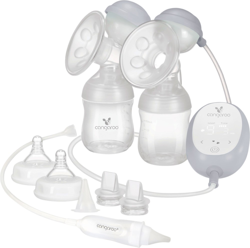 Двойна електрическа помпа за кърма 2 в 1 Cangaroo Grace Двойна електрическа помпа за кърма 2 в 1 Cangaroo Grace - С шишета, биберони и аспиратор за нос - продукт